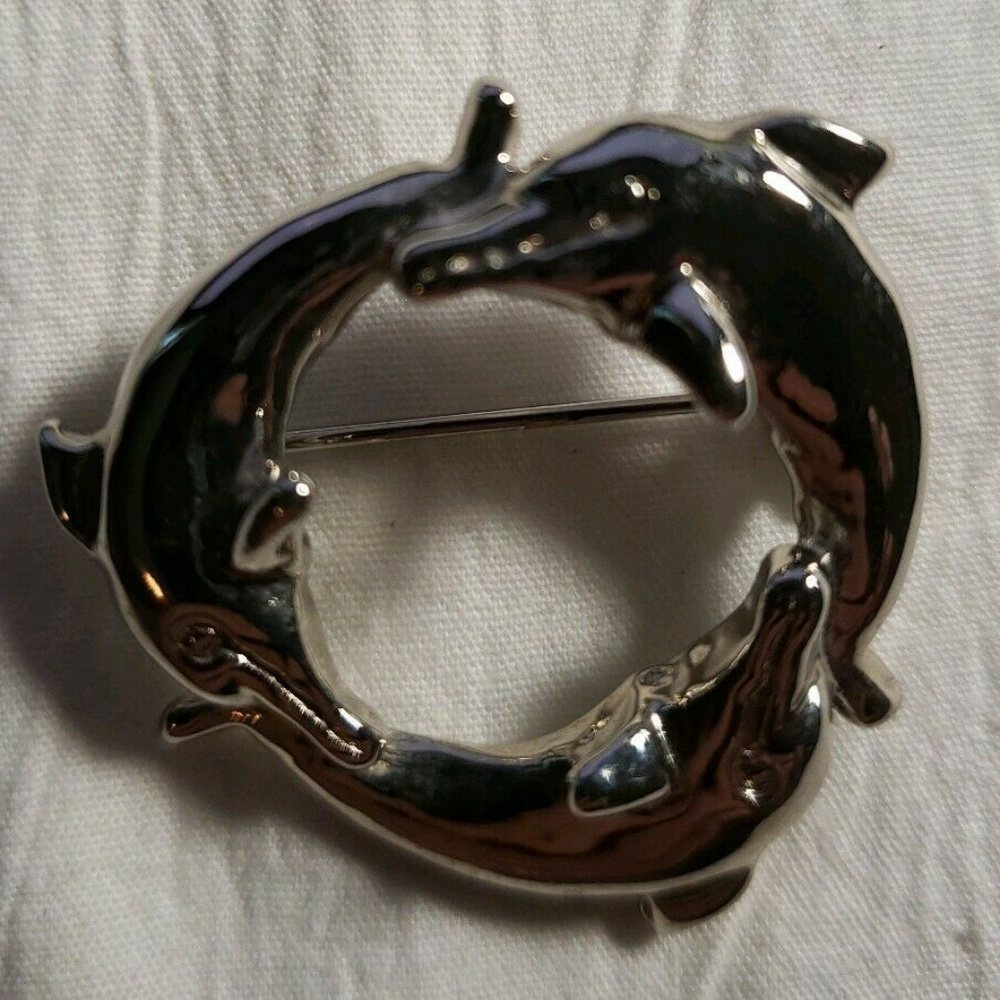 Silvertone Dolphin Brooch New w/o Tags